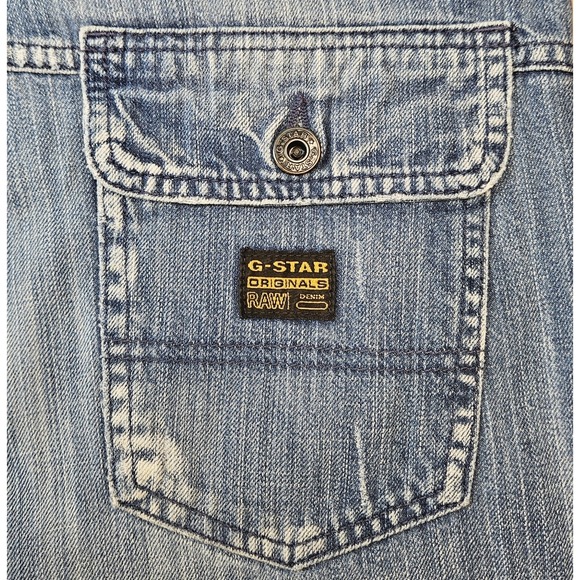 G Star Jeans Size 34 x 34 Low Com Straight Leg Zip Ankle Flap Pockets Distressed - Picture 9 of 13
